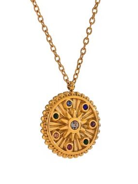 Multi color stone round pendant necklace